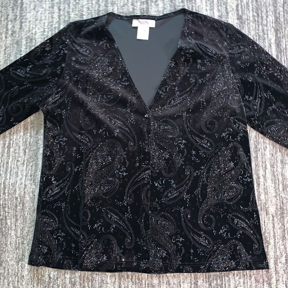 MaxiMa Women’s Size Medium Evening Jacket Black‎ Metallic Mini Rhinestones NWOT